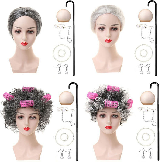 Grandma Gray Old Lady Holiday Dress Up Cos Wig