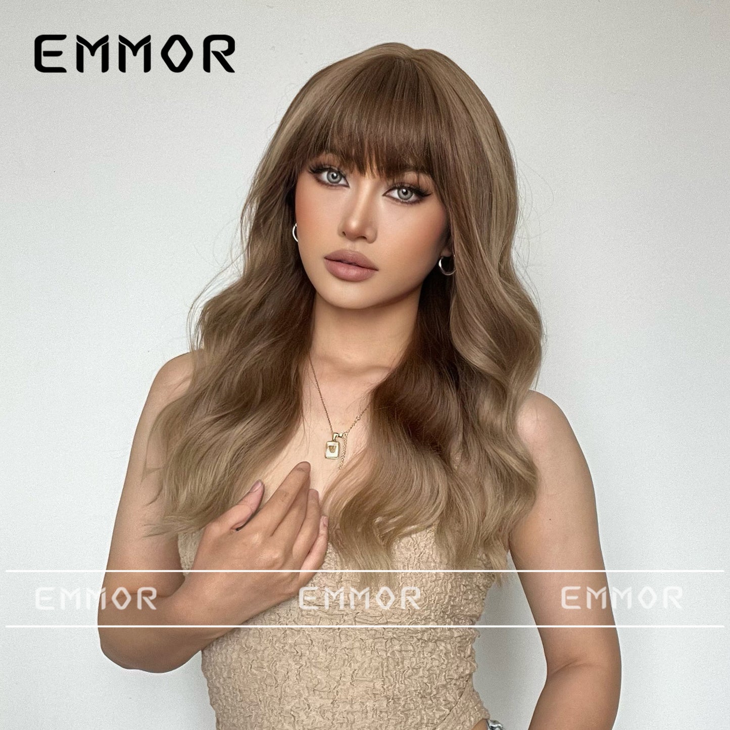Chemical Fiber Fashion Highlights Brown Fringe Curly Wig Long Curls