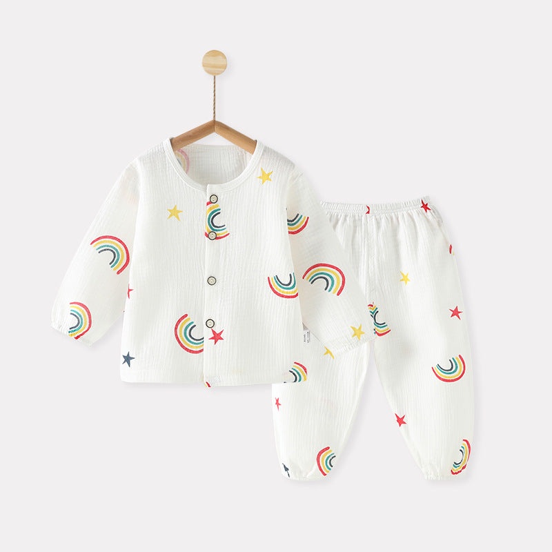 Children's Summer Thin Long-sleeved Pajamas Split Clothes Two-piece Children's Suit