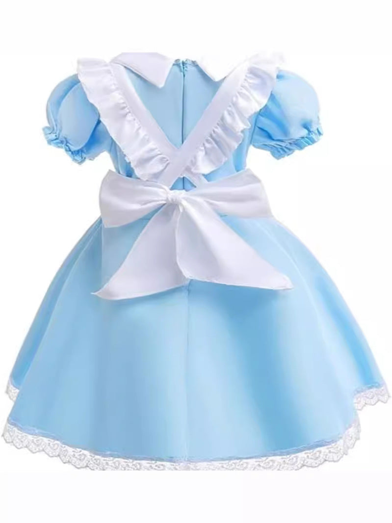 In Wonderland Maid Costume Blue White Clothes Birthday Princess Hair Children's Dress