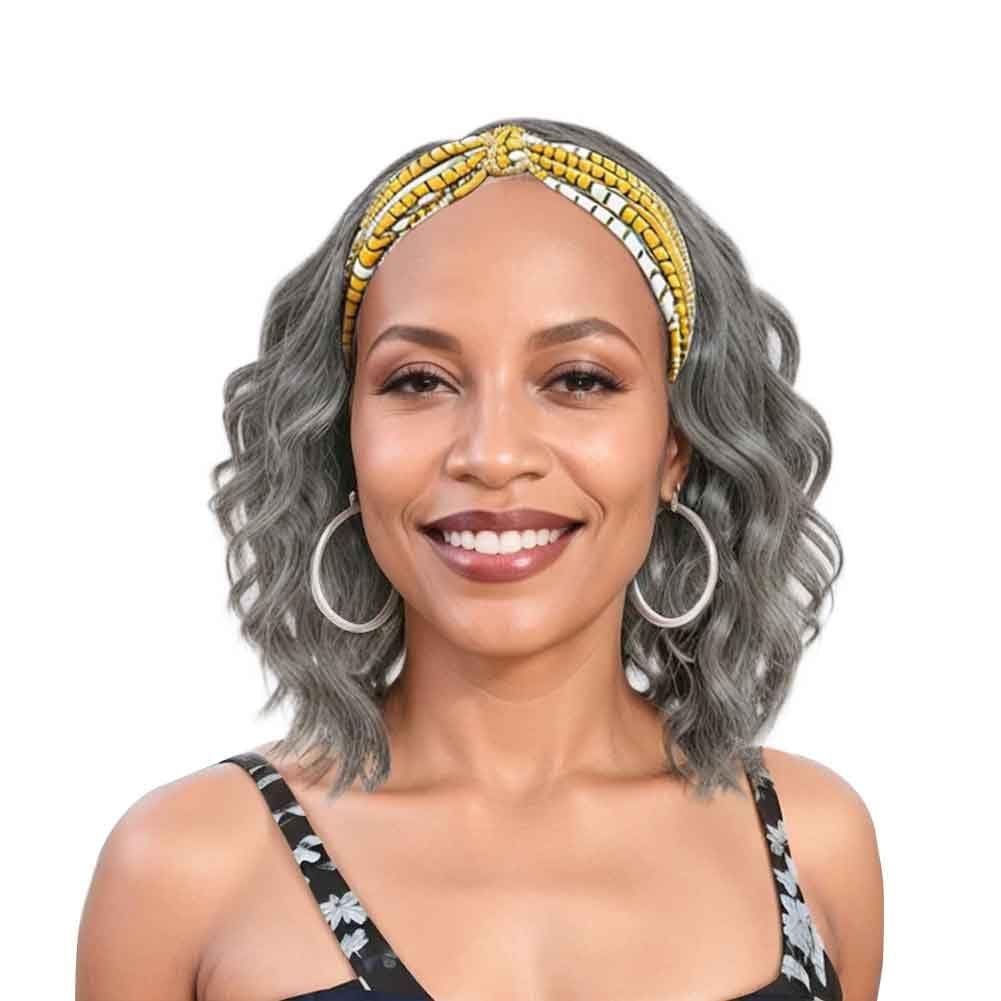 Women's Black Ice Ribbon Water Ripple Synthetic Wig Short Curly Hair