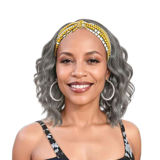 Women's Black Ice Ribbon Water Ripple Synthetic Wig Short Curly Hair
