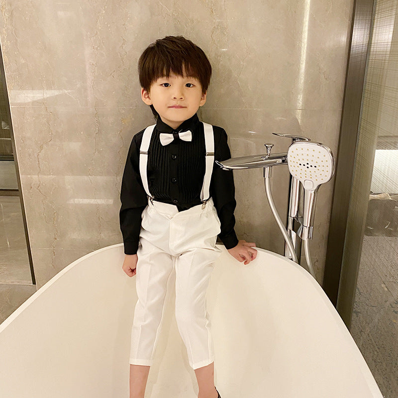 Children's Black White Long-sleeved Fashion Inner Match Children's Shirt