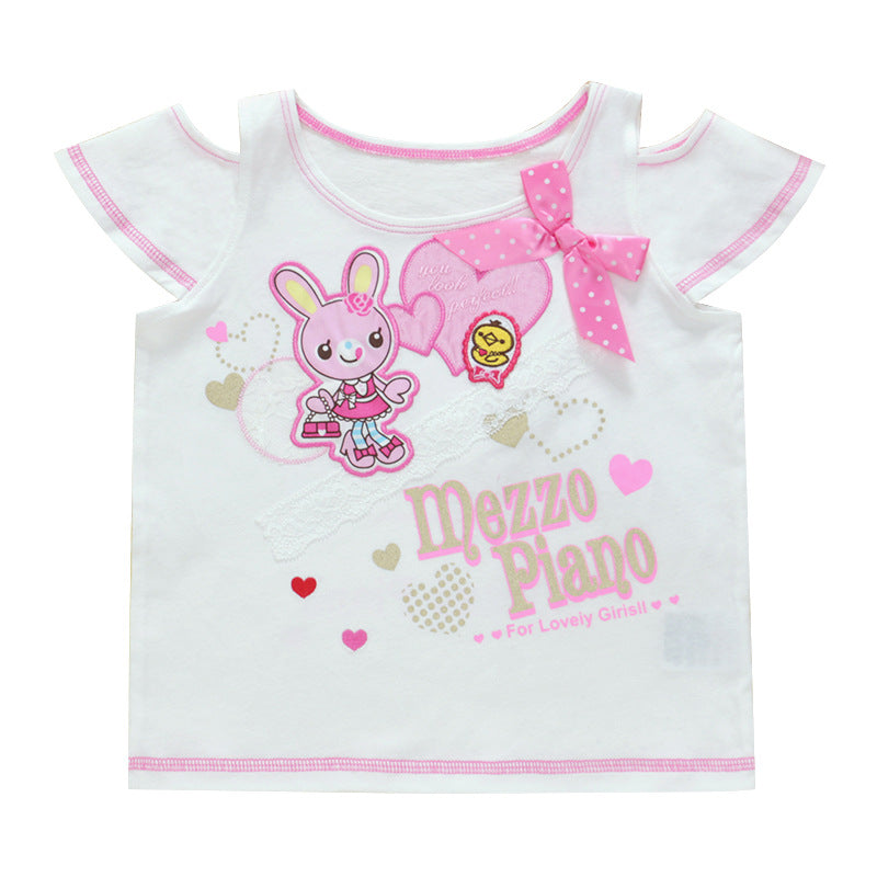 Children's Pianist Cute Short Sleeve Sweetheart Bow For Bunny Daughter Children's T-shirt