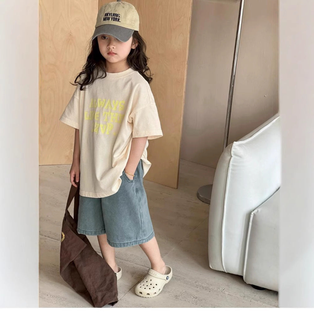 Children's Middle Big Fifth Thin Wear Denim Shorts Children's Pants