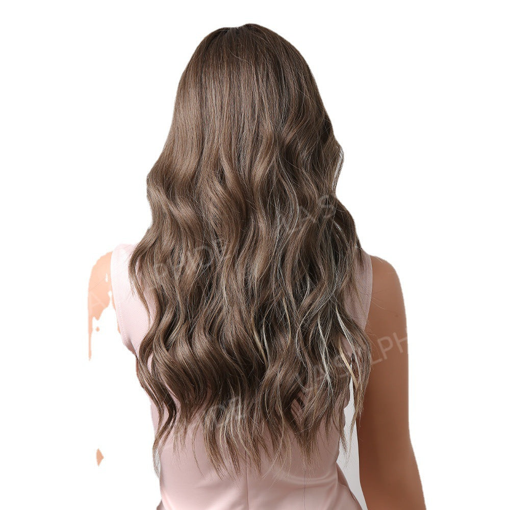 Curly Hair Medium Black Brown Dyed Female Head Cover Fiber Wig Long Curls