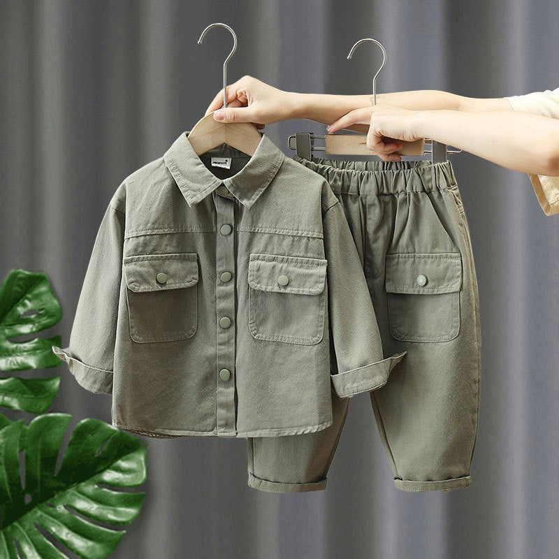 Children's Handsome Solid Color Two-piece Toddler Clothes Children's Suit