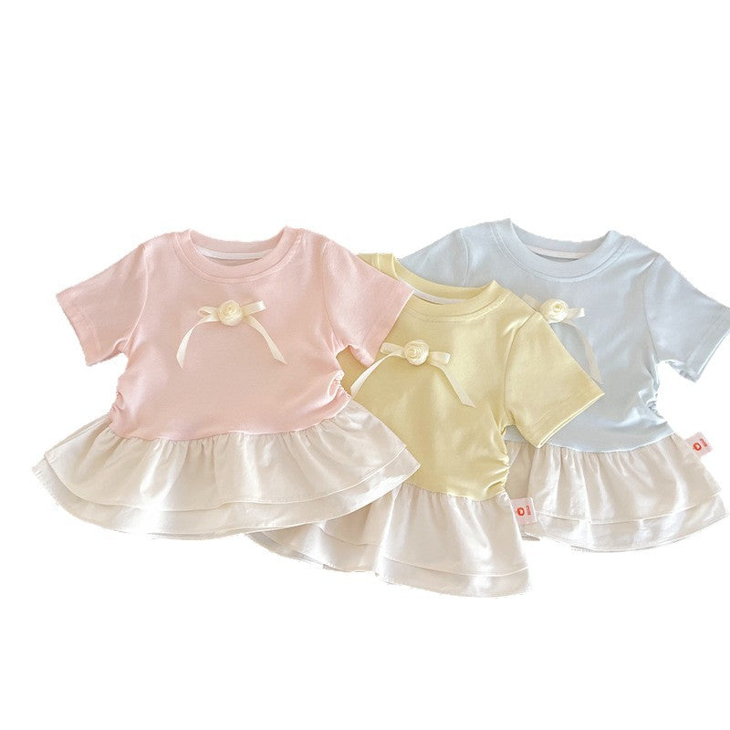 Short-sleeved Summer Sweet Bow Ruffled Tide Children's T-shirt
