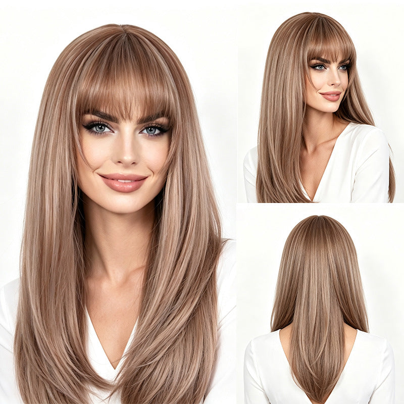 Women's Mid-point Dyed Fiber Head Cover Light Long Straight Wig
