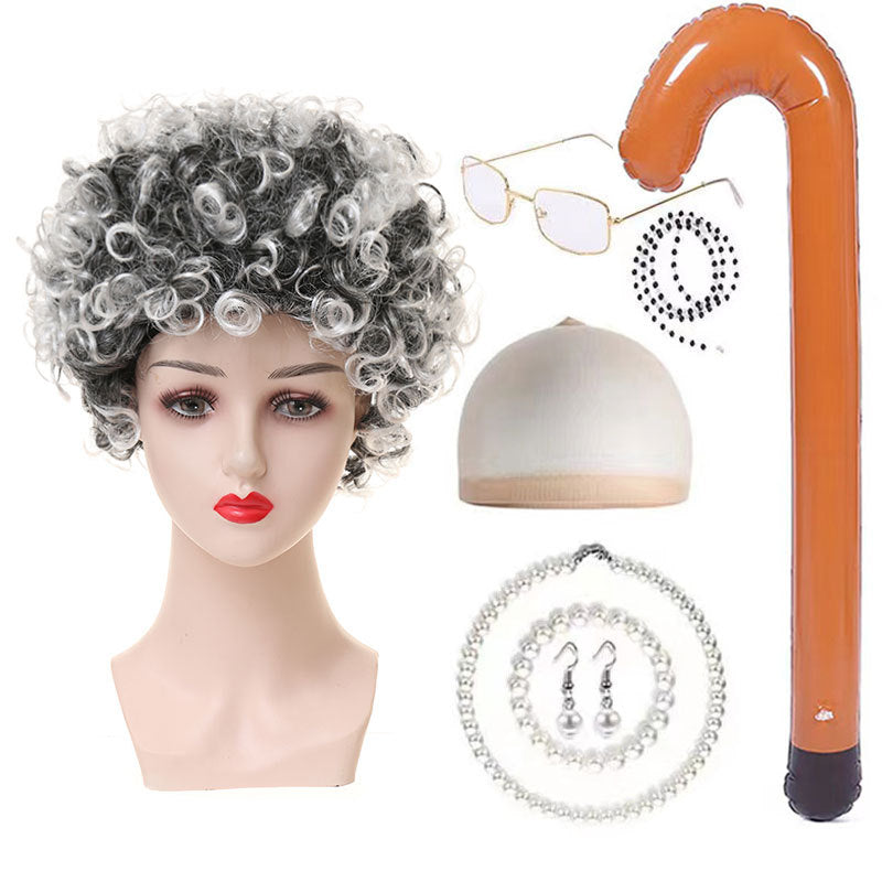 Halloween Old Lady Festival Short Hair Curly Cos Wig