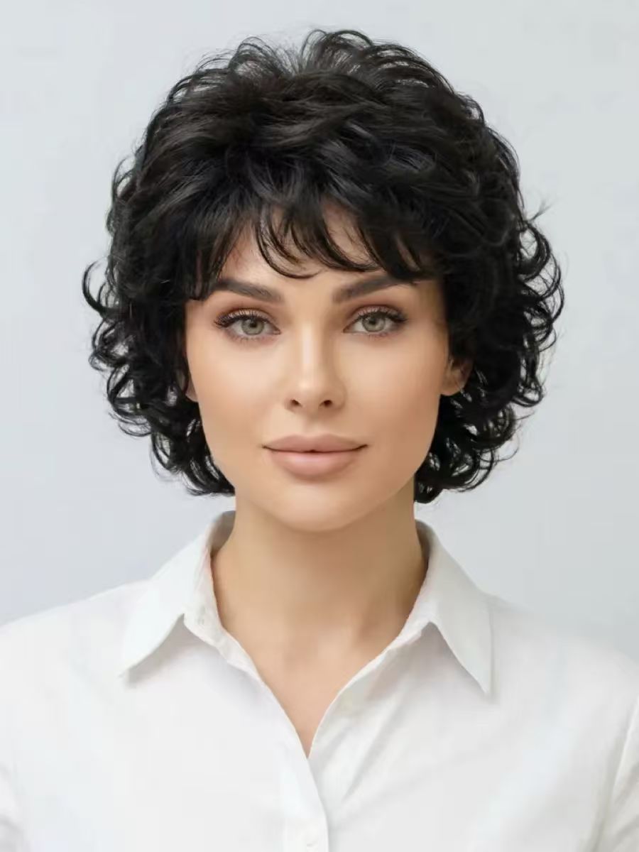 Women's Fashion Side Bangs Chemical Fiber Wig Short Curly Hair