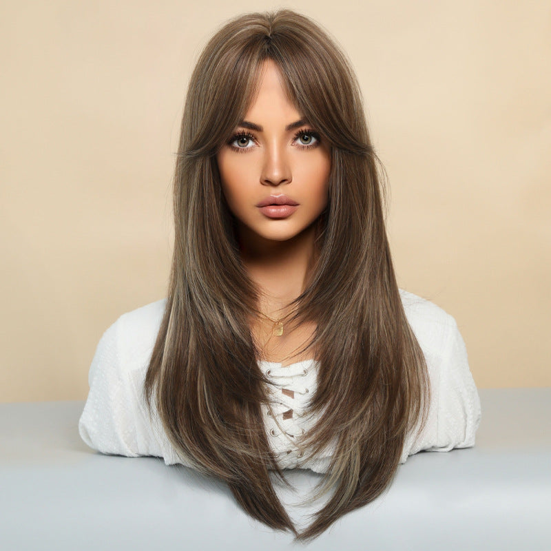 Women's Hair Mid-length Full Top Golden Long-hair Long Straight Wig