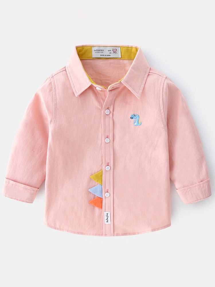 Children's Sleeve Autumn Wear Pure Cotton Boy Pu Handsome Children's Shirt