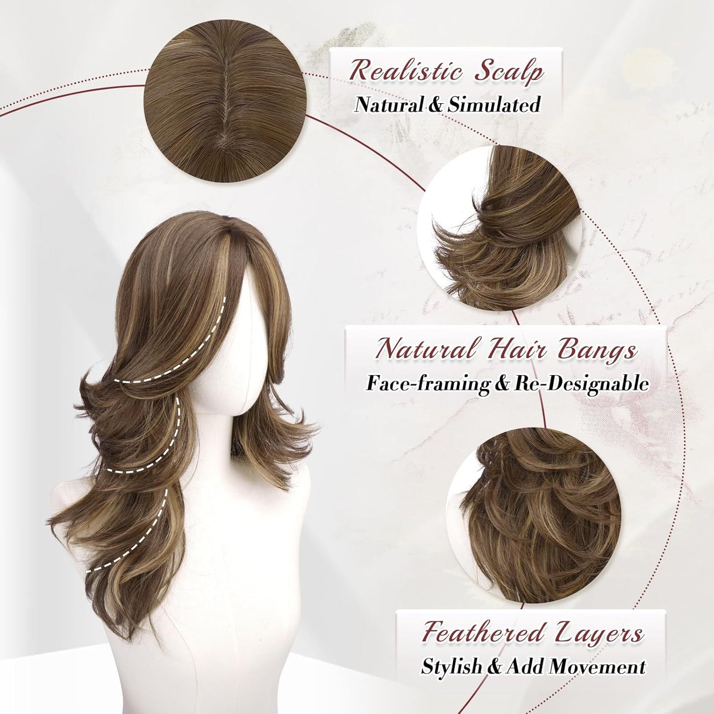 Women's Brown Mixed Color Curly Hair Fashion Wig Long Curls