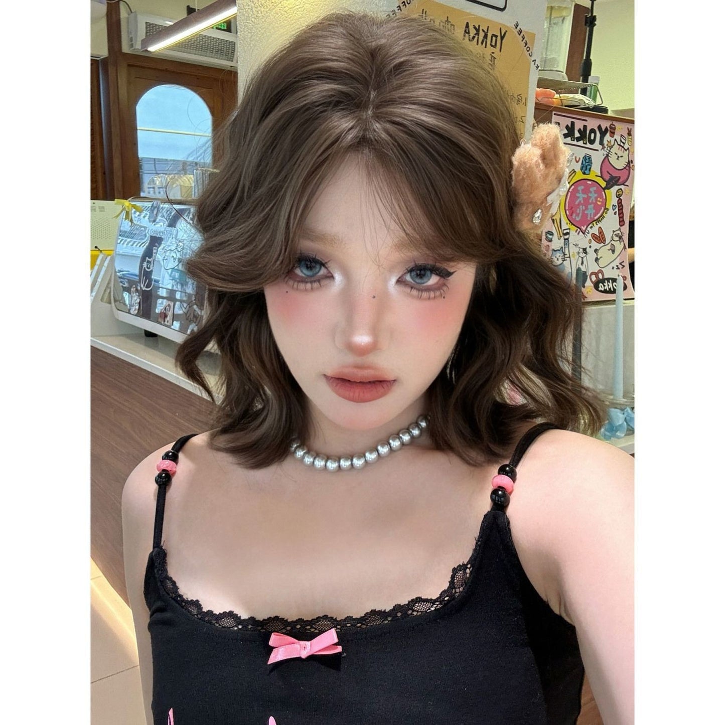 Women's Comic Fashion Style Daily Wave Tail Rose Net Wig Short Curly Hair