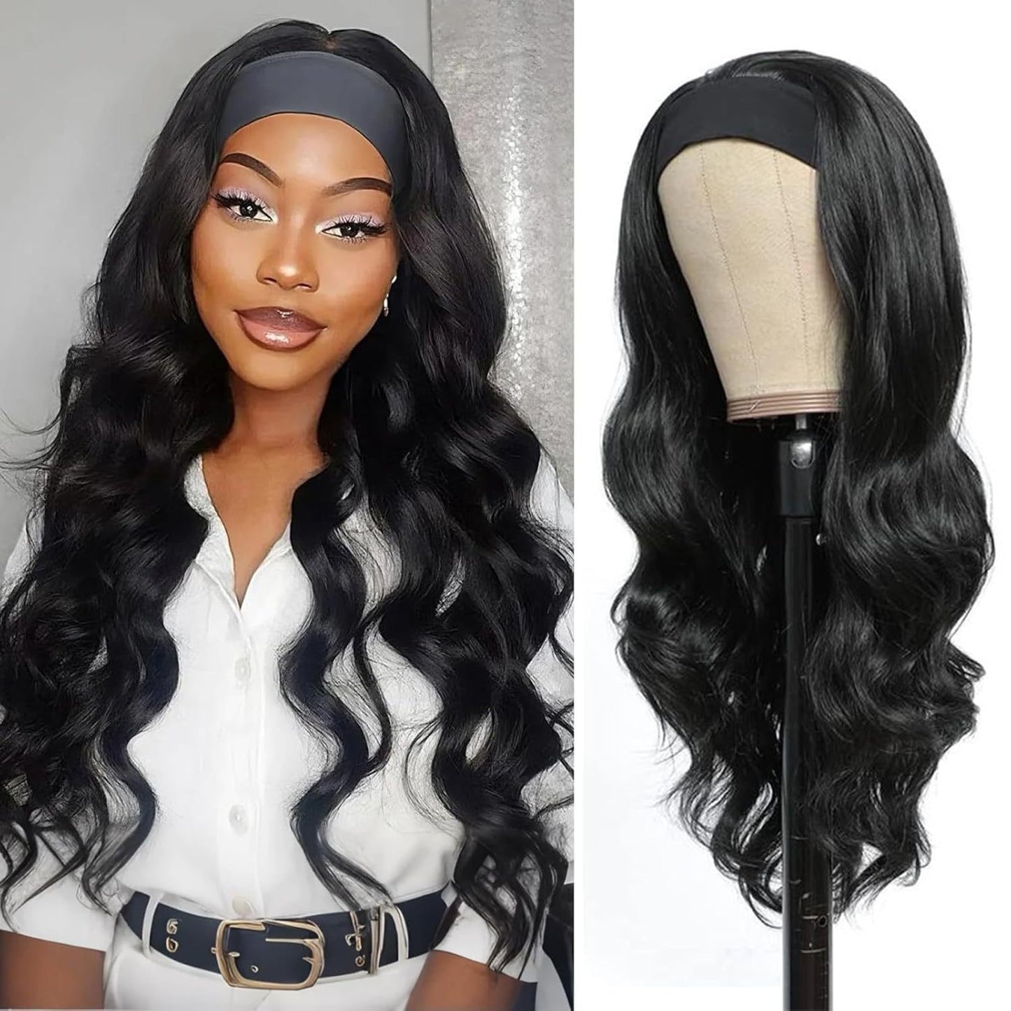 Synthetic Wigs Lady Temperament Hair Band Black Curly Big Wig Long Curls