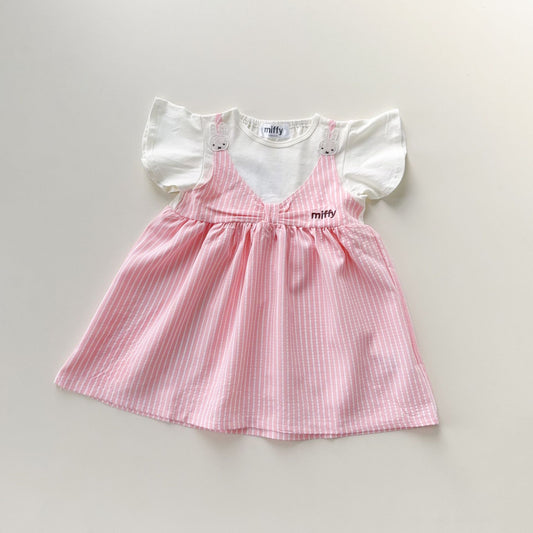 Cool Summer Fake Two-piece Flounced Sleeve Children's Dress