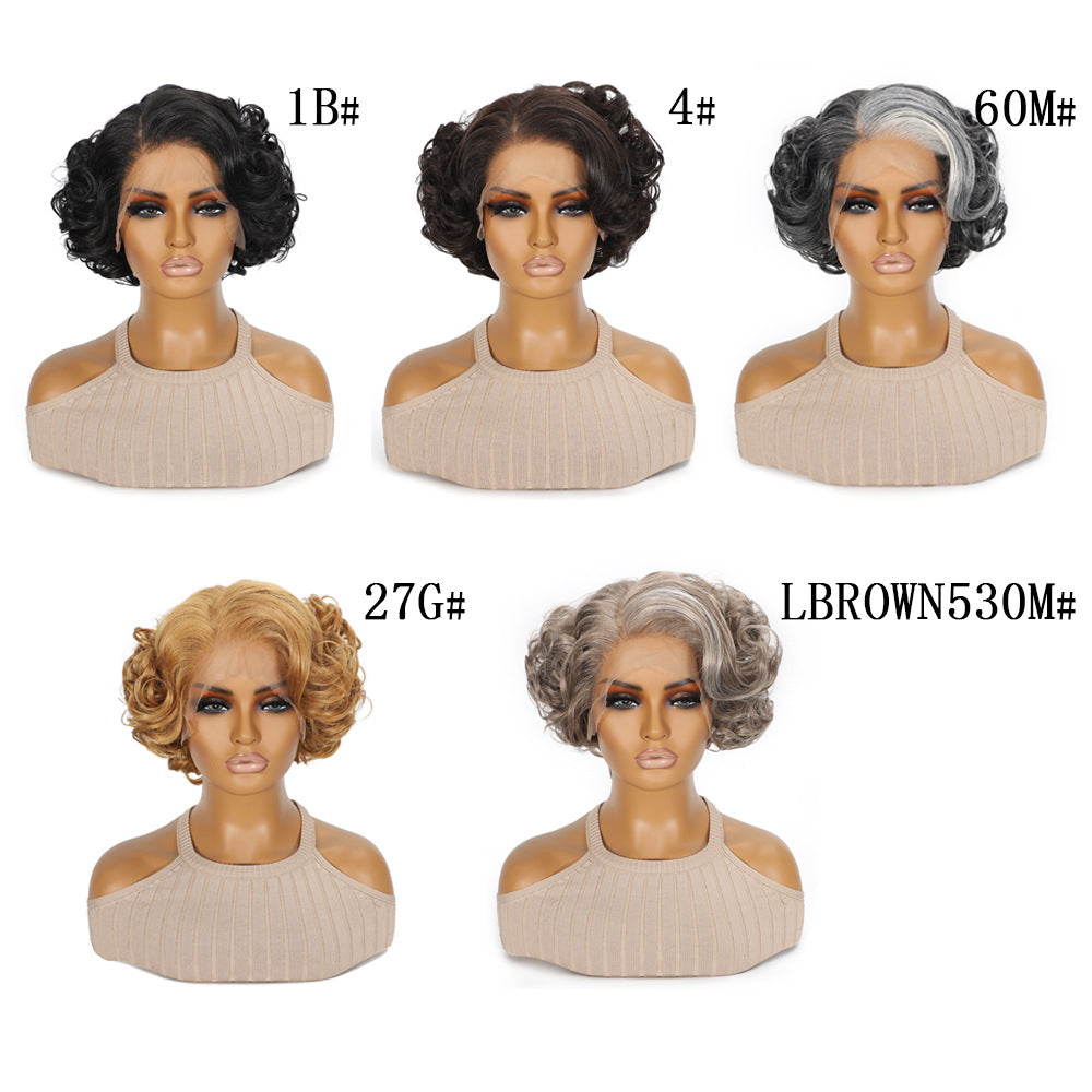 Chemical Fiber Short Curly Hair Split Head Cover Sewing Front Other Wig
