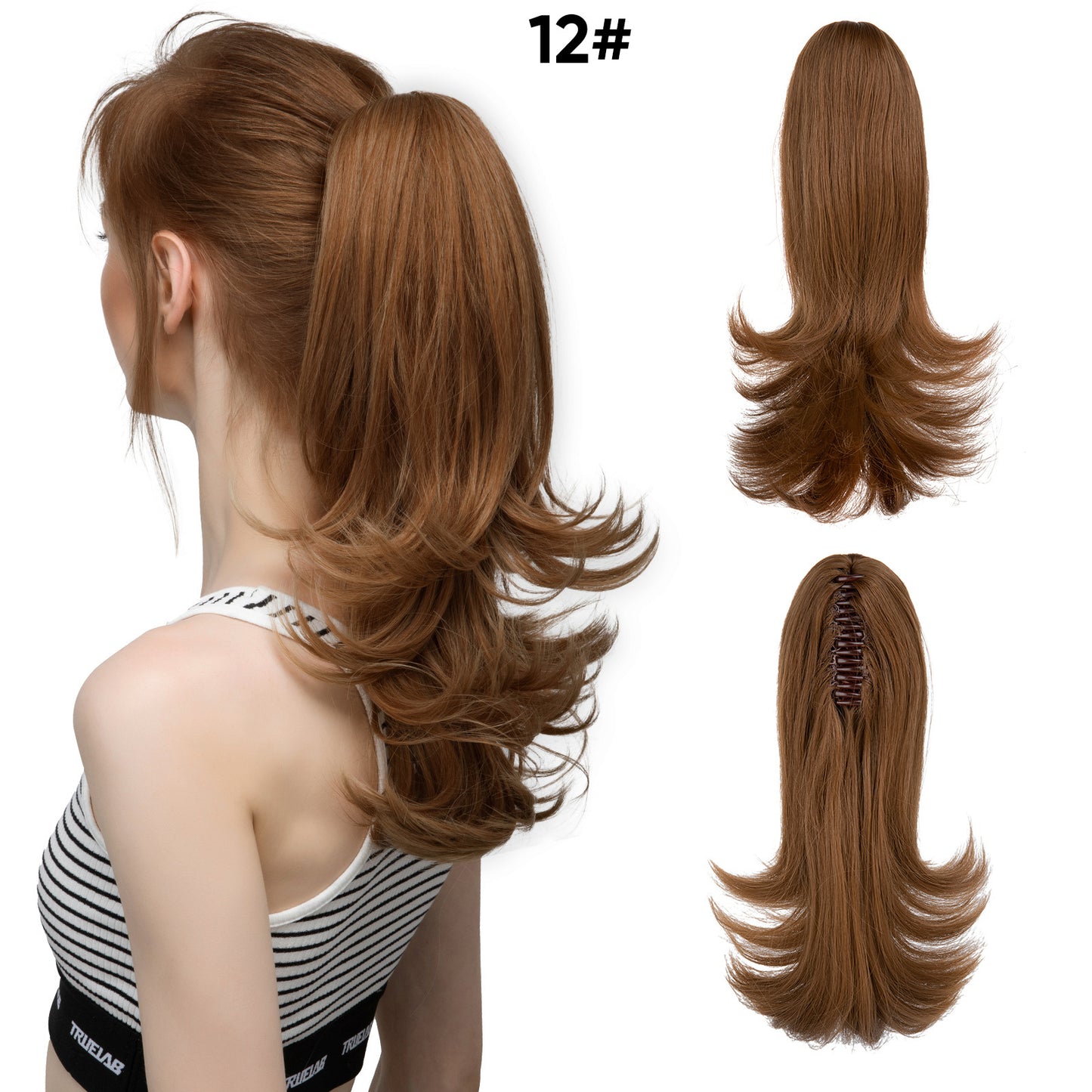 Women's Slightly Curly Short Grip Natural Jaws Clamp Wig Ponytail