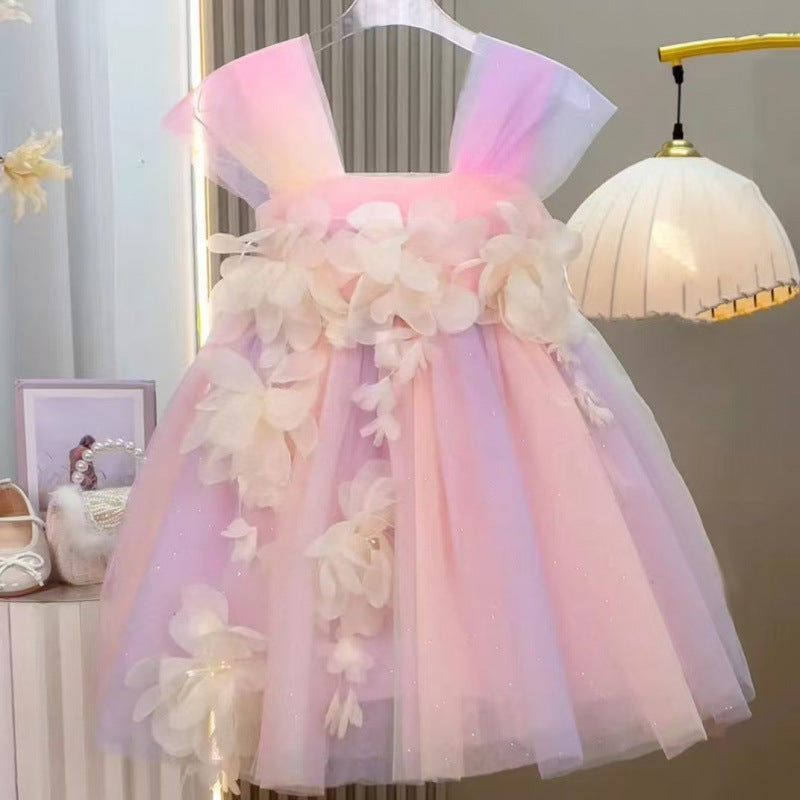 Children's Summer Three-dimensional Flower Suspender Skirt Fashion Children's Dress