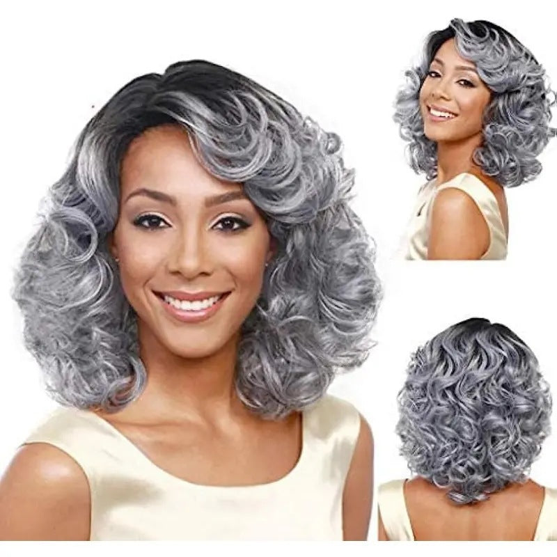 Female Egg Roll Fashion Gradient Golden Medium Long Split Pear Wig Short Curly Hair
