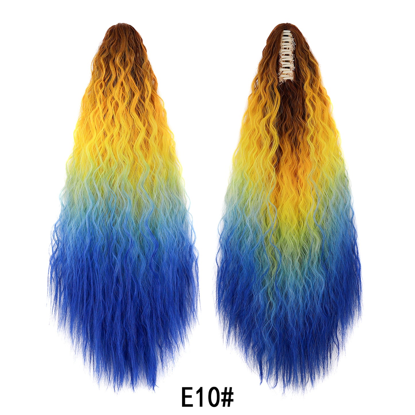 Women's Color Long Curly Hair Grip Dyed Corn Curler Water Ripple Wig Ponytail