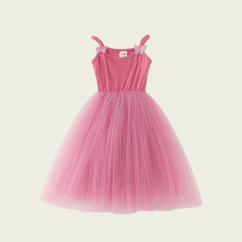 Camisole Butterfly Beach Princess Candy Color Fluffy Children's Dress
