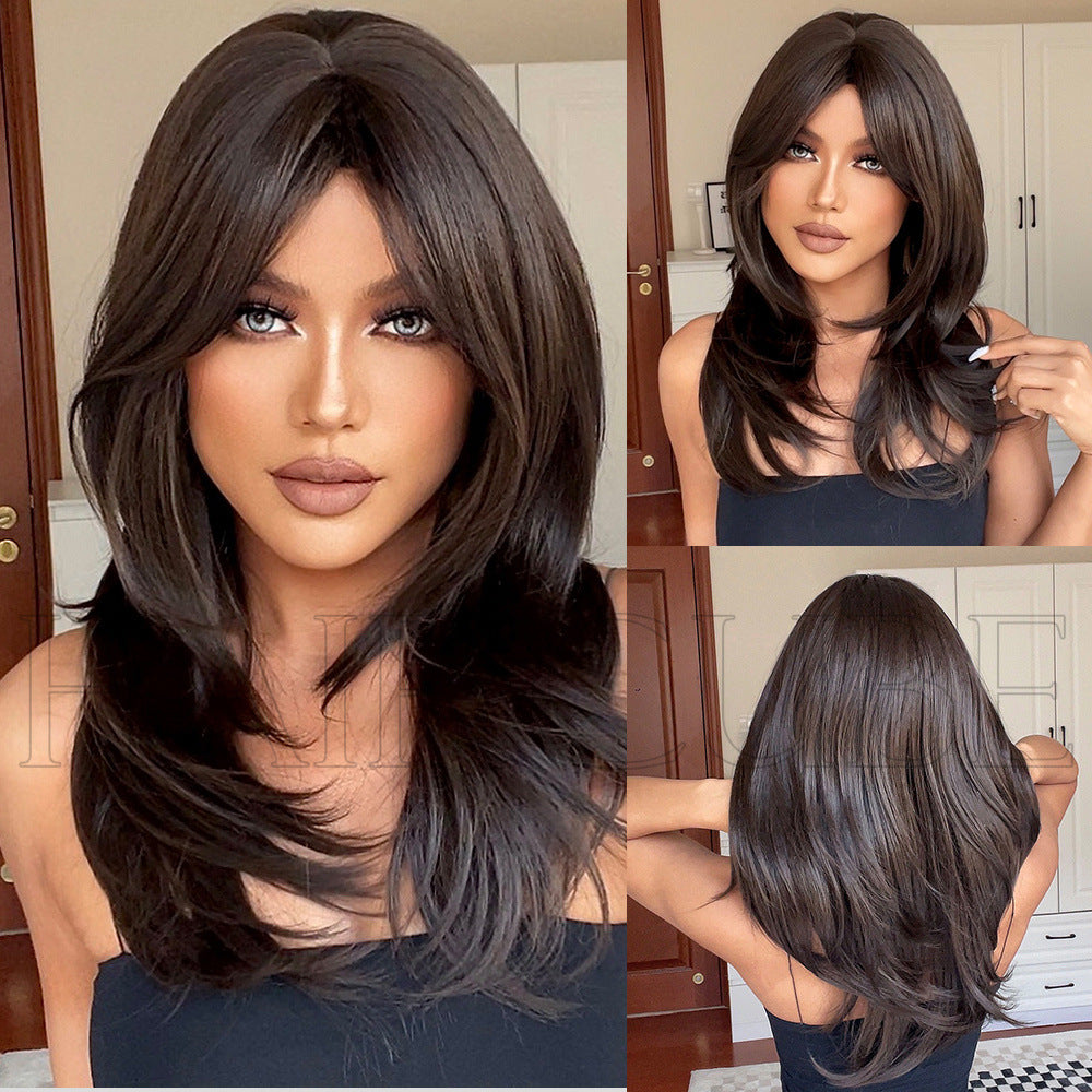Women's Bangs High-level Gradient Golden Mechanism Long Straight Wig