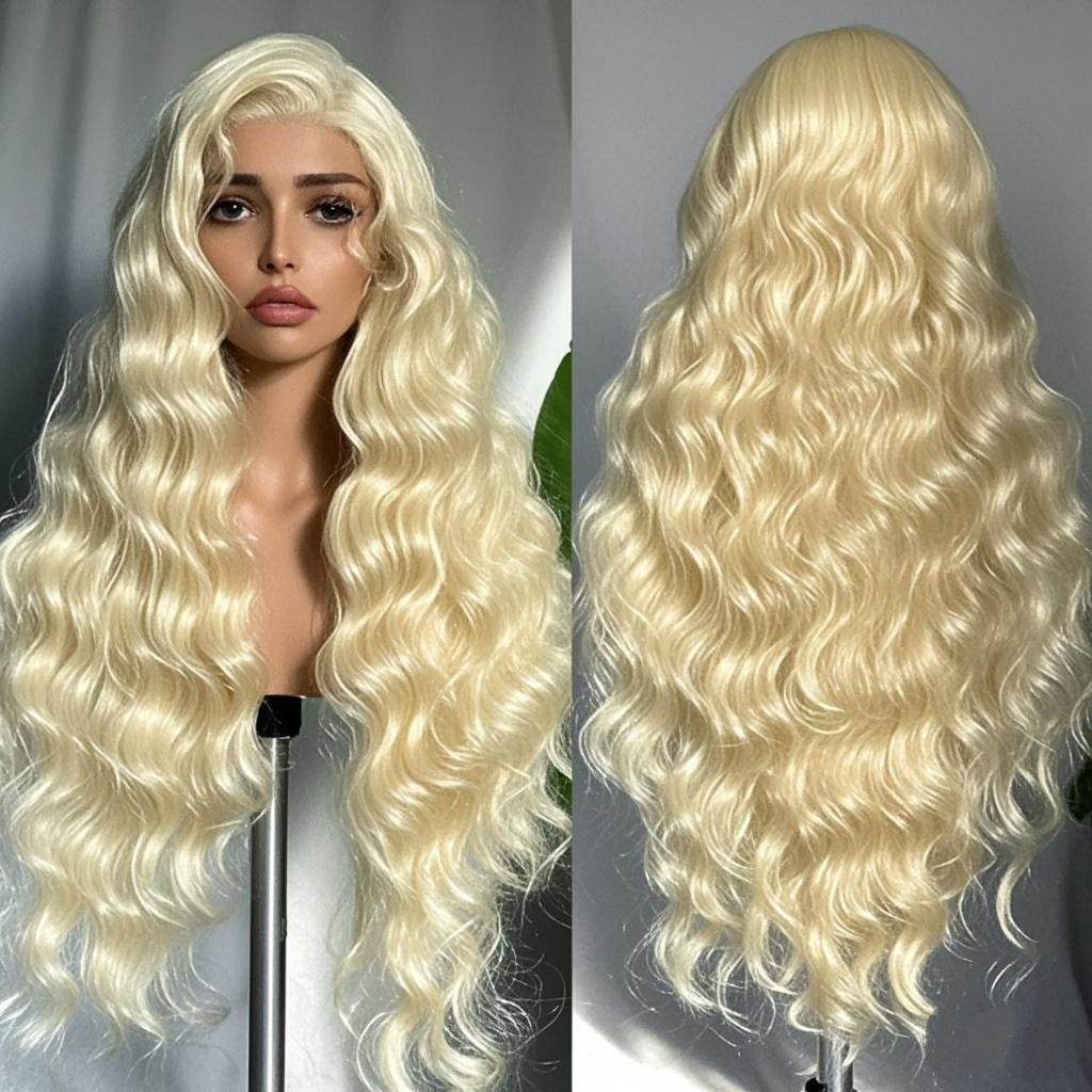 Women's Front Lace Mid-length White Big Wave Curly Hair Wig Long Curls