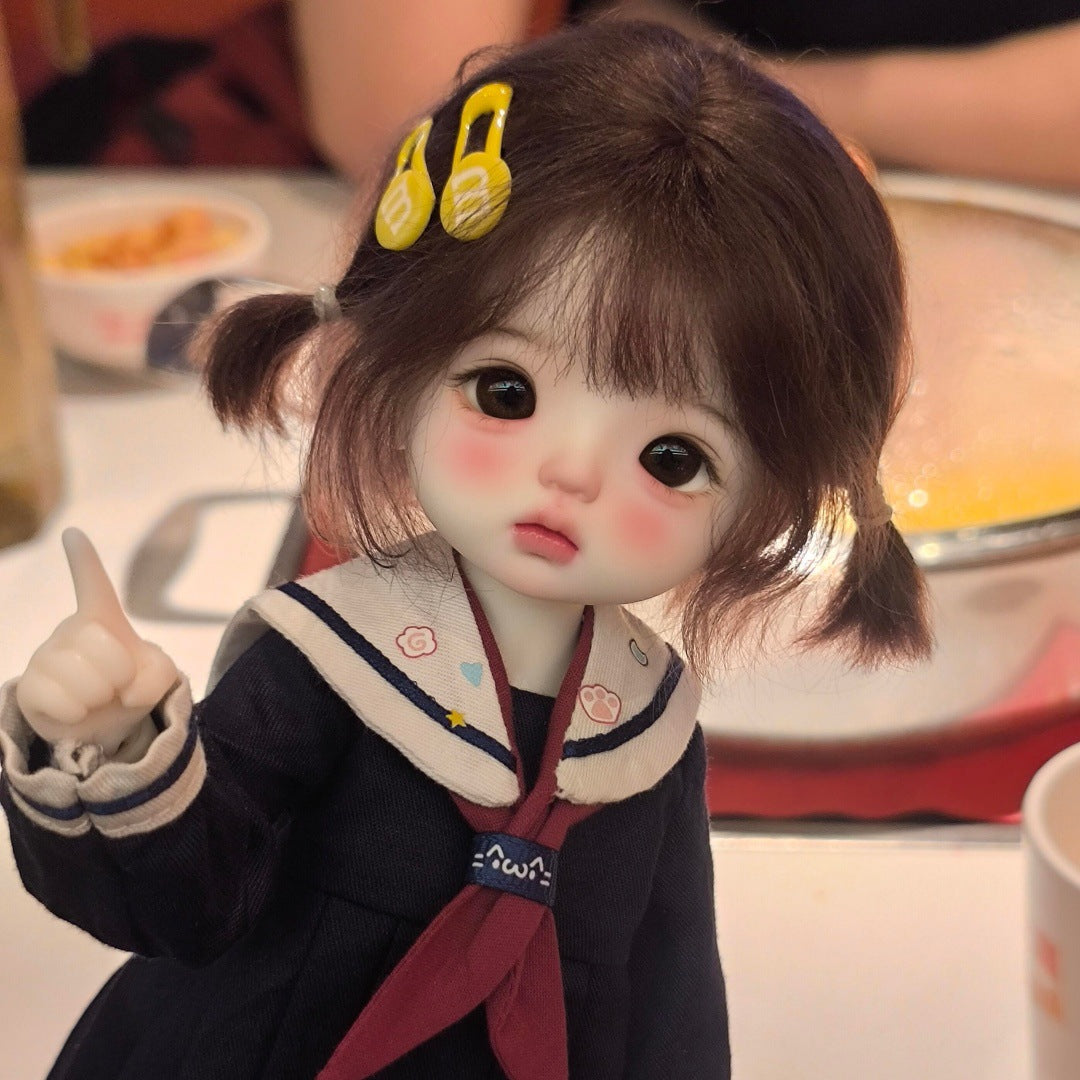 Doll High Quality Dark Brown Straight Bangs Short Hair Cos Wig