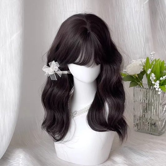 Women's Mid-length Small Short Hair Water Ripple Air Bangs Natural Wig Long Curls