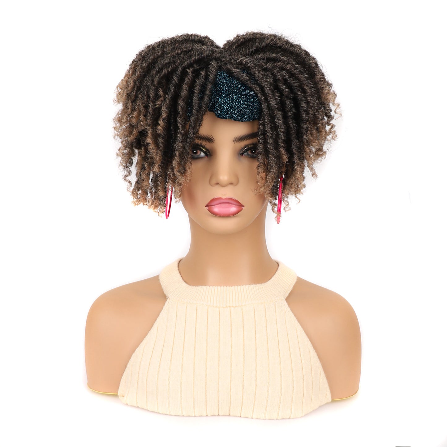 Head Cover Black Blue Turban Dreadlocks Wig Short Curly Hair
