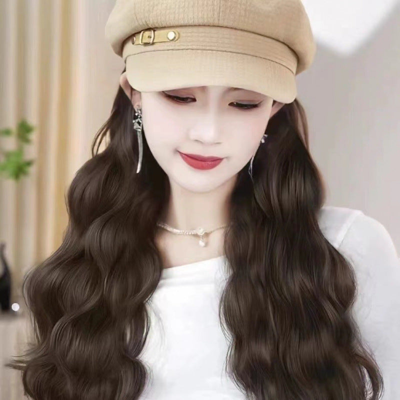 Artistic Leather Ring Octagonal Cap Water Wig Long Curls