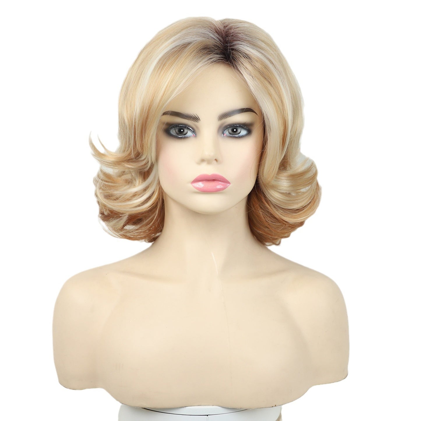 Female Black Gradient Golden Synthetic Wigs Fiber Wig Short Curly Hair