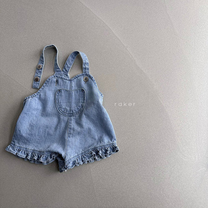Korean Style Pleated Lace Denim Suspender One-piece Children's Pants