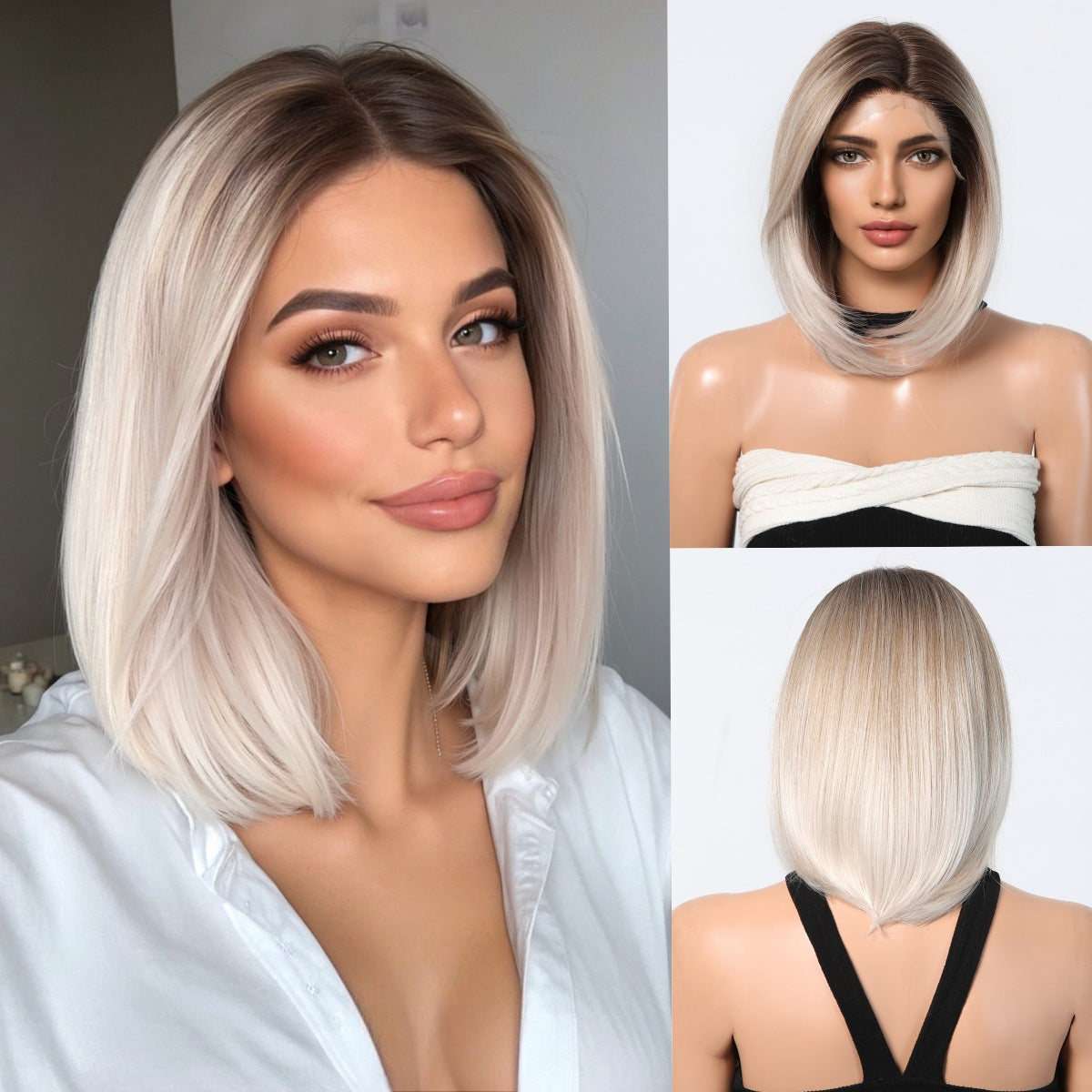 Beautiful Lace Female Dark Brown Summer Wig Short Straight Hair