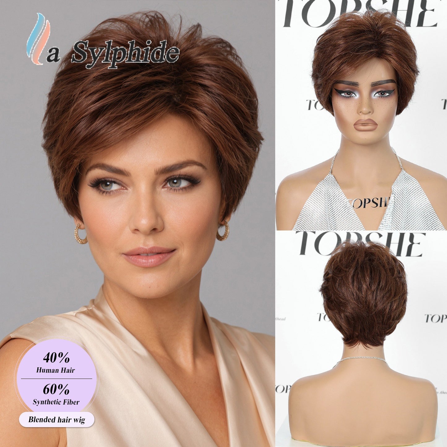 Chemical Fiber Texture Gray White Rose Net Man Wig Short Straight Hair