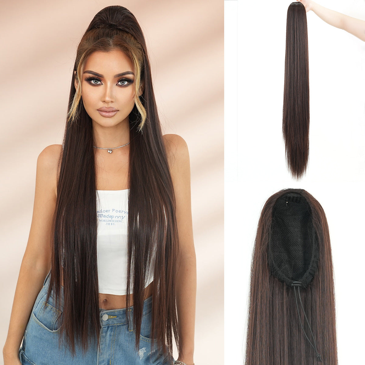 Drawstring Net Pocket Elastic Fashion Soft Hair Extension Wig Ponytail