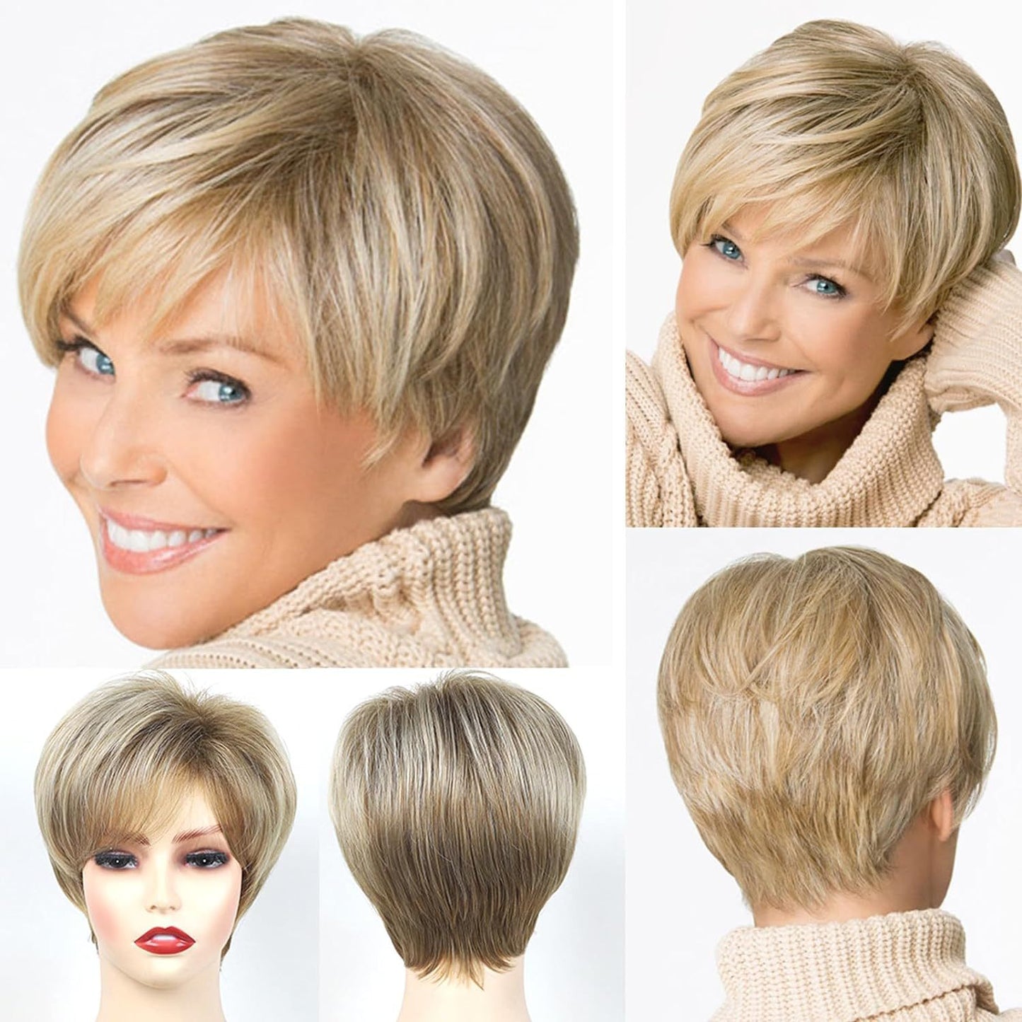 Women's Best-selling White Human Golden Split Fiber Wig Short Straight Hair