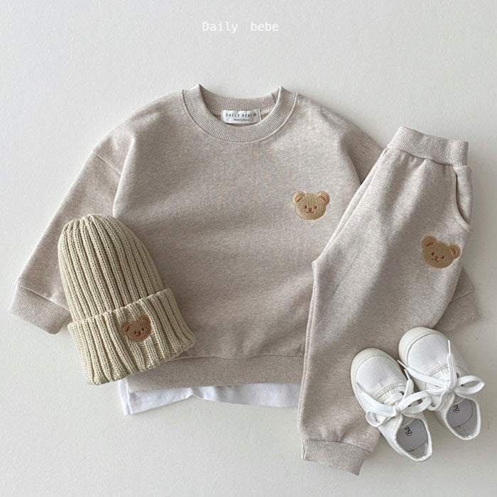 Children's Clothing Fashion Bear Round Neck Sweater Sports Pants Cute Casual Children's Suit