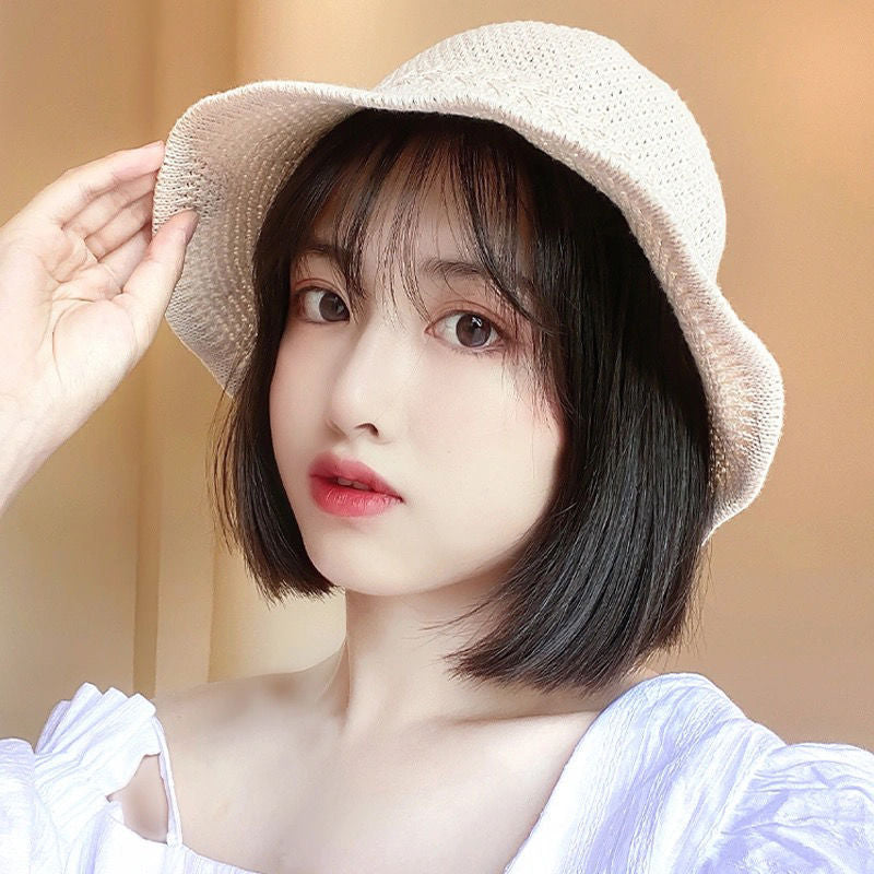 Hat Integrated Female Summer Sunshade Natural Wig Short Straight Hair