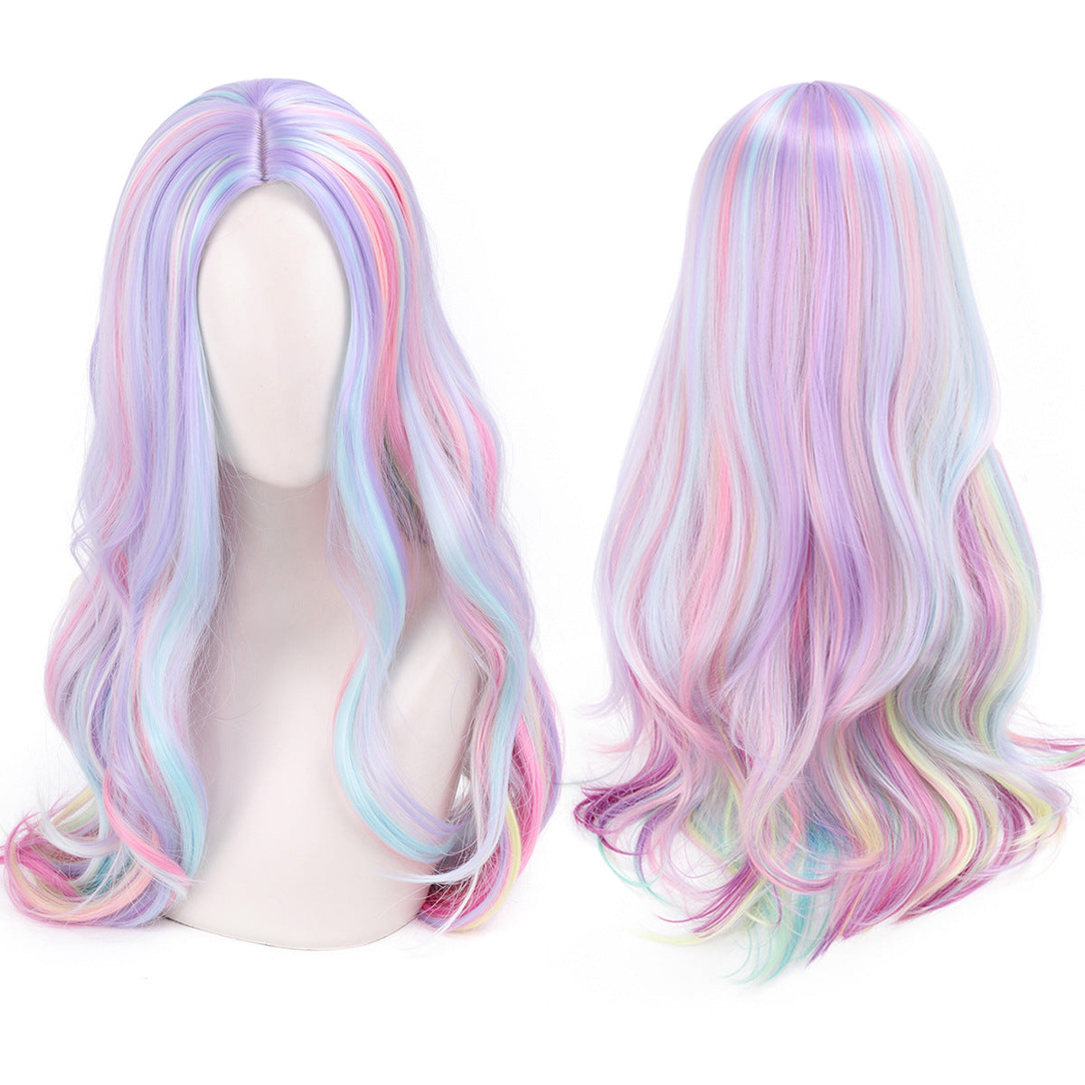 Daily Colorful Lolita Mid-length Mixed Color Curly Hair Hood Wig Long Curls
