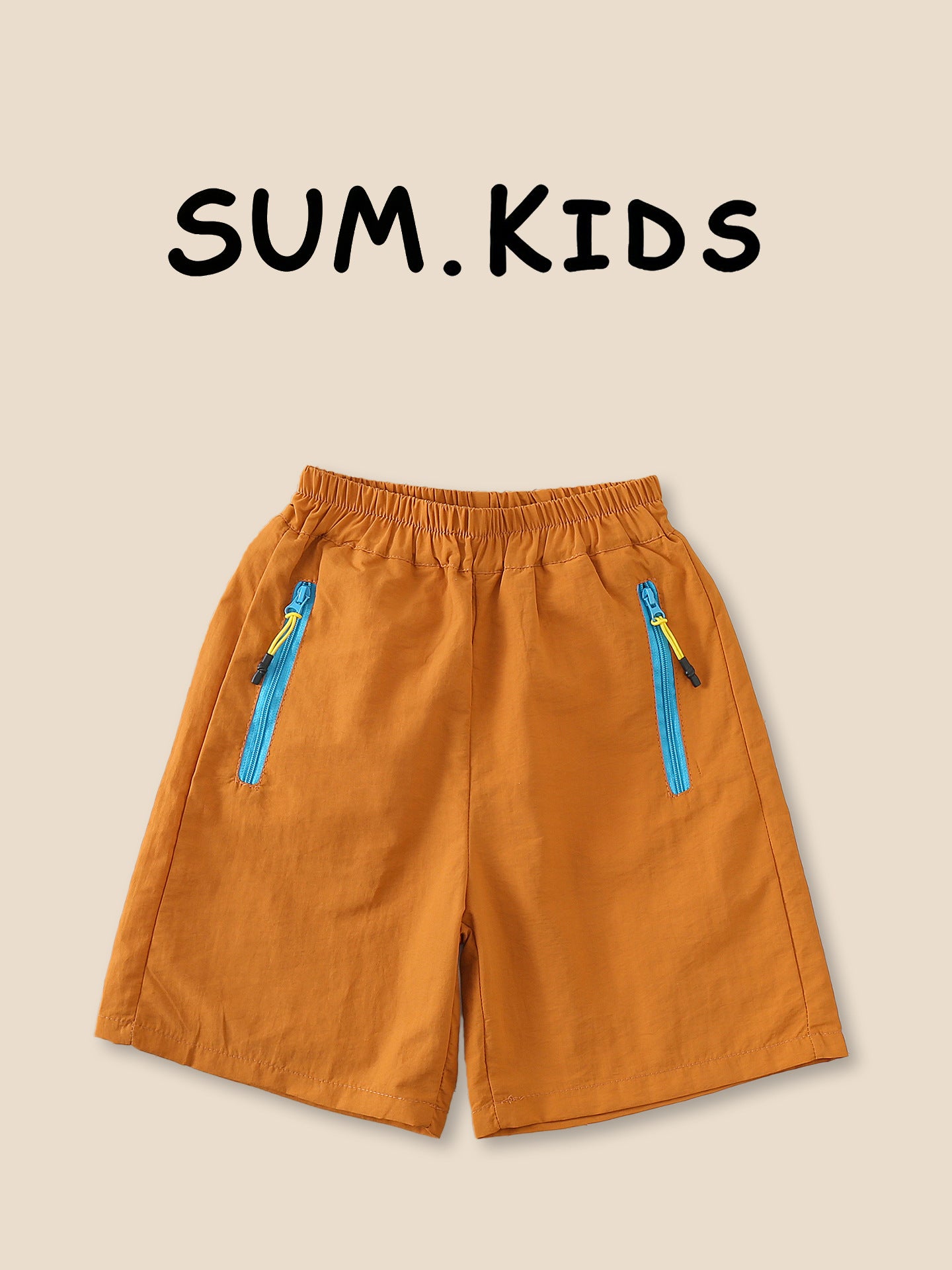Style Summer Shorts Contrast Color Zipper Pocket Cropped Children's Pants