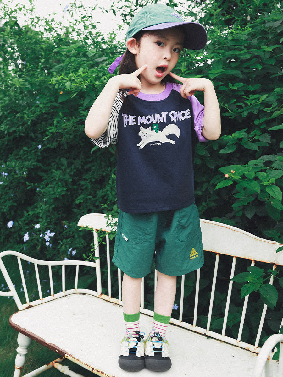 Children's Clothing Summer Contrast Color Raglan Sleeve Short Cotton Children's T-shirt