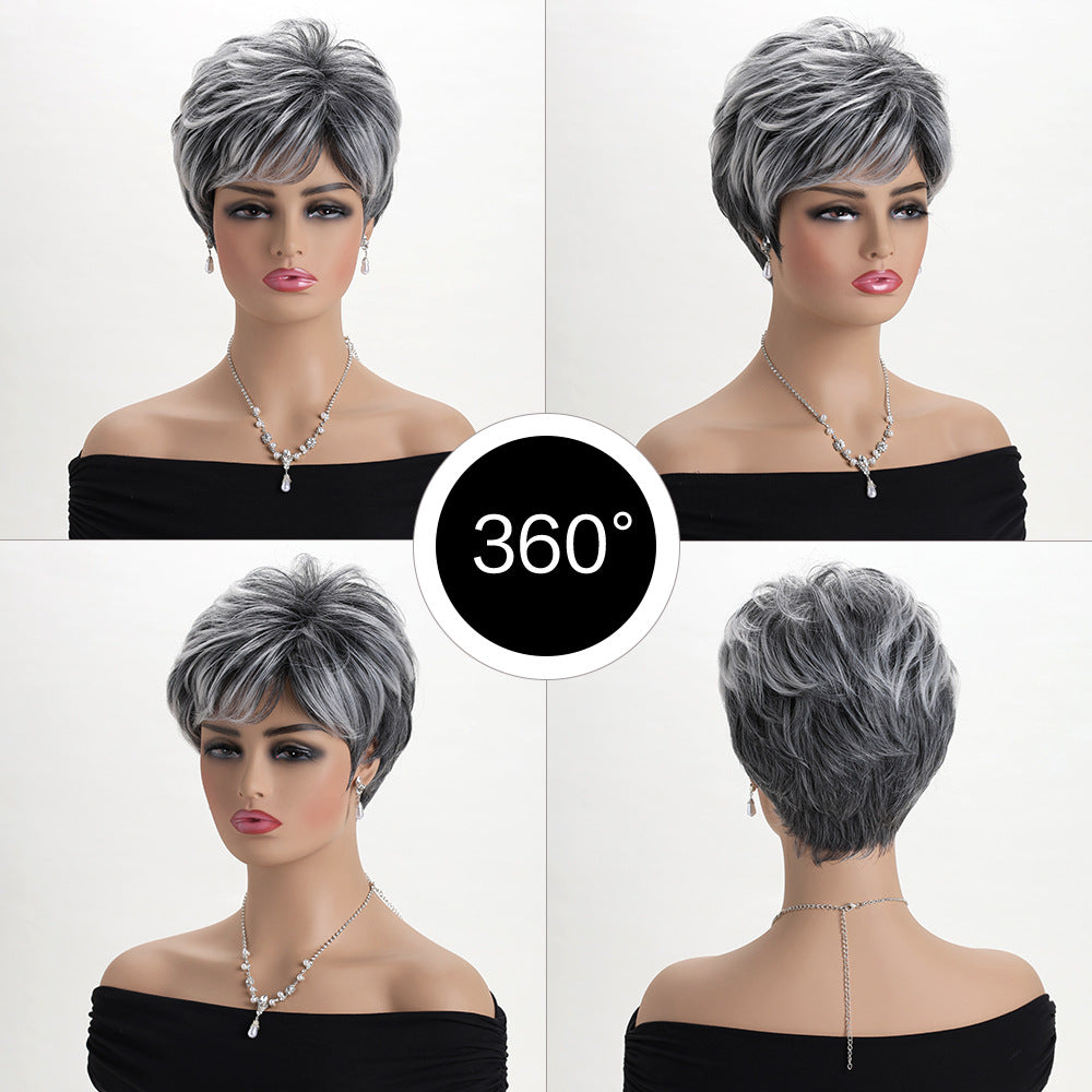 Women's Fashion Realistic Head Cover Side Bangs Wig Short Curly Hair