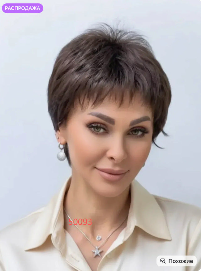 Women's Fashion Gray White Mixed Color Short Curly Hair Side Bangs Long Straight Wig