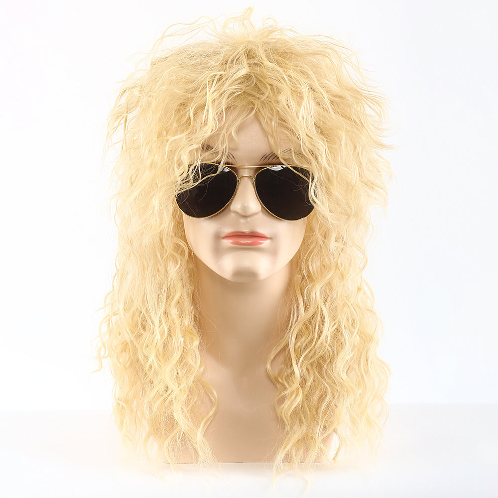 Men's Punk Long Curly Hair Halloween Rock Rose Inner Cos Wig