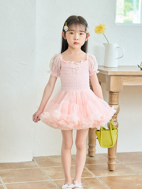 Children's Mesh Princess Puff Sleeve Pettiskirt Day Performance Children's Dress