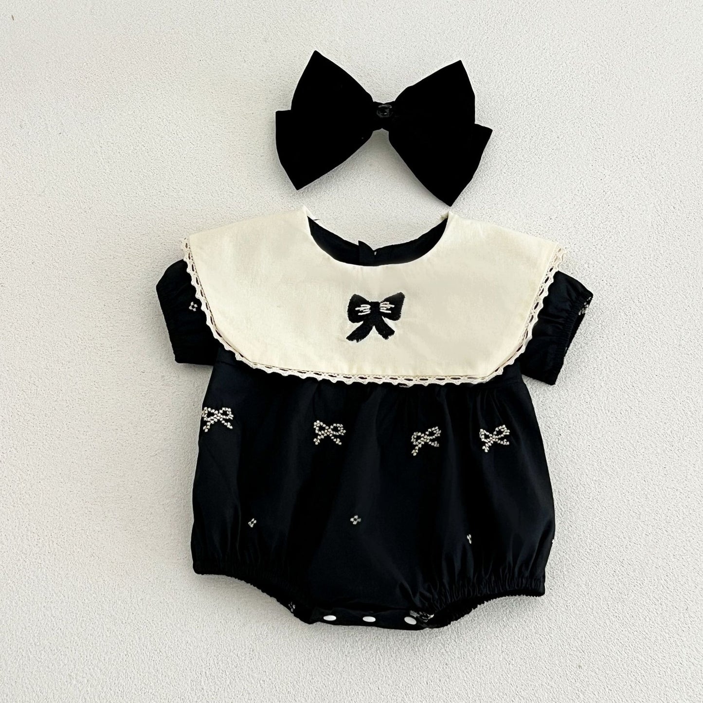 Style Cotton Butterfly Embroidered Lapel Jumpsuit Infant Toddler Cute Soft Jumpsuit, Climbing Suit