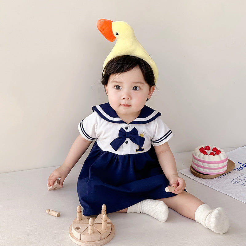 Children's Summer Navy Style Short Sleeve Fashion A- Line Children's Dress